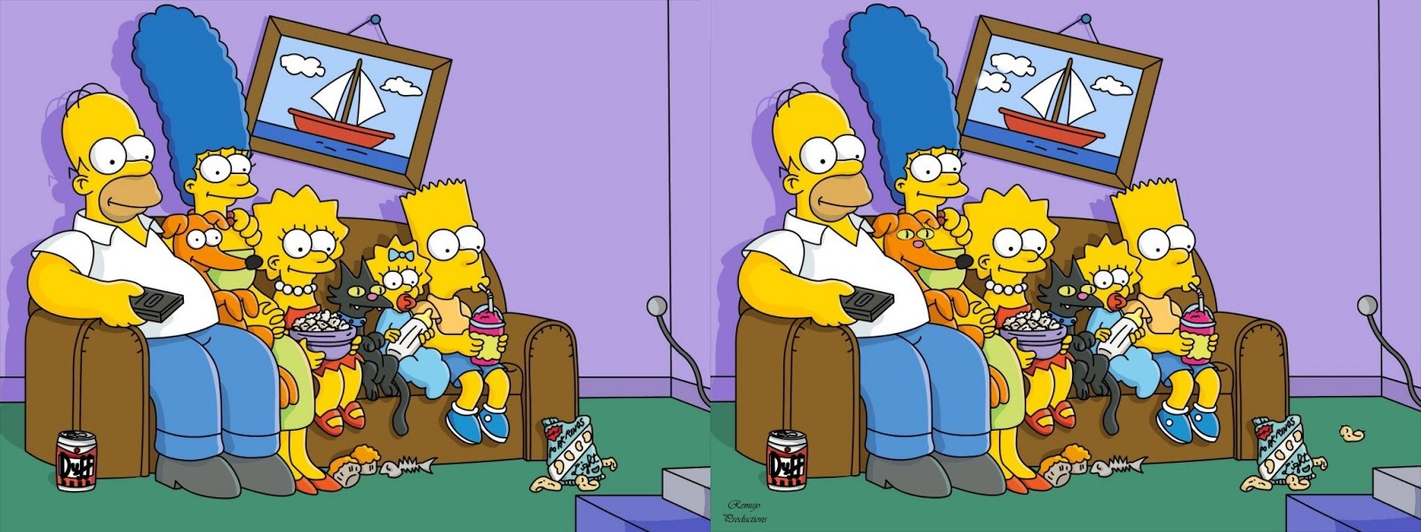 Los Simpson sentados en el sofa